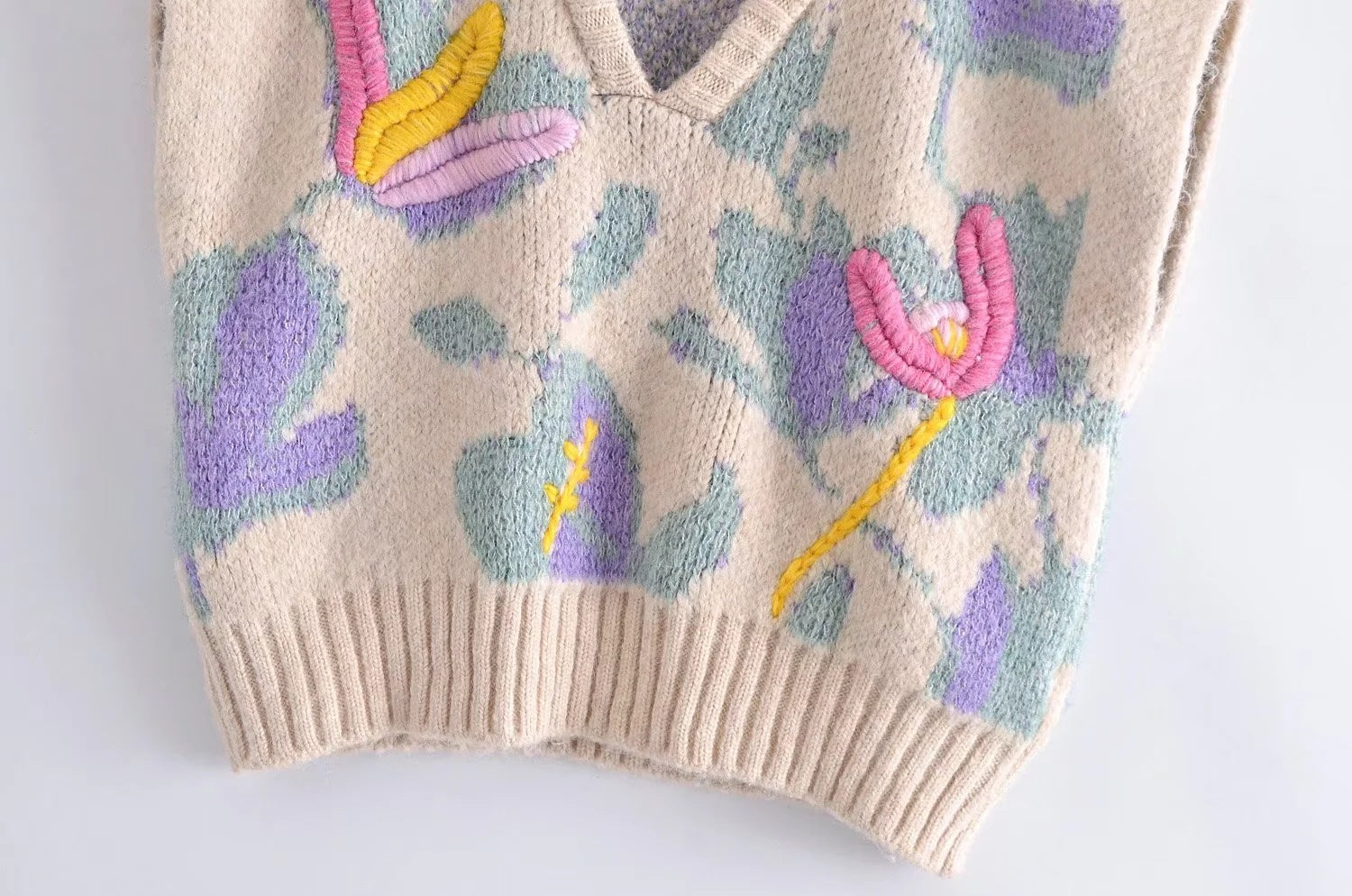 Wool Vest with Floral Weave