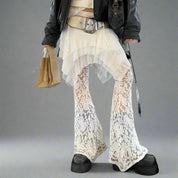AN Lace-Overlay Flare Pants