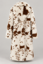 Long Cow Print Faux Fur Coat