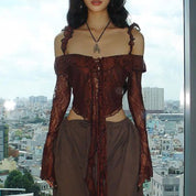 YAM Long-Sleeve Lace Blouse