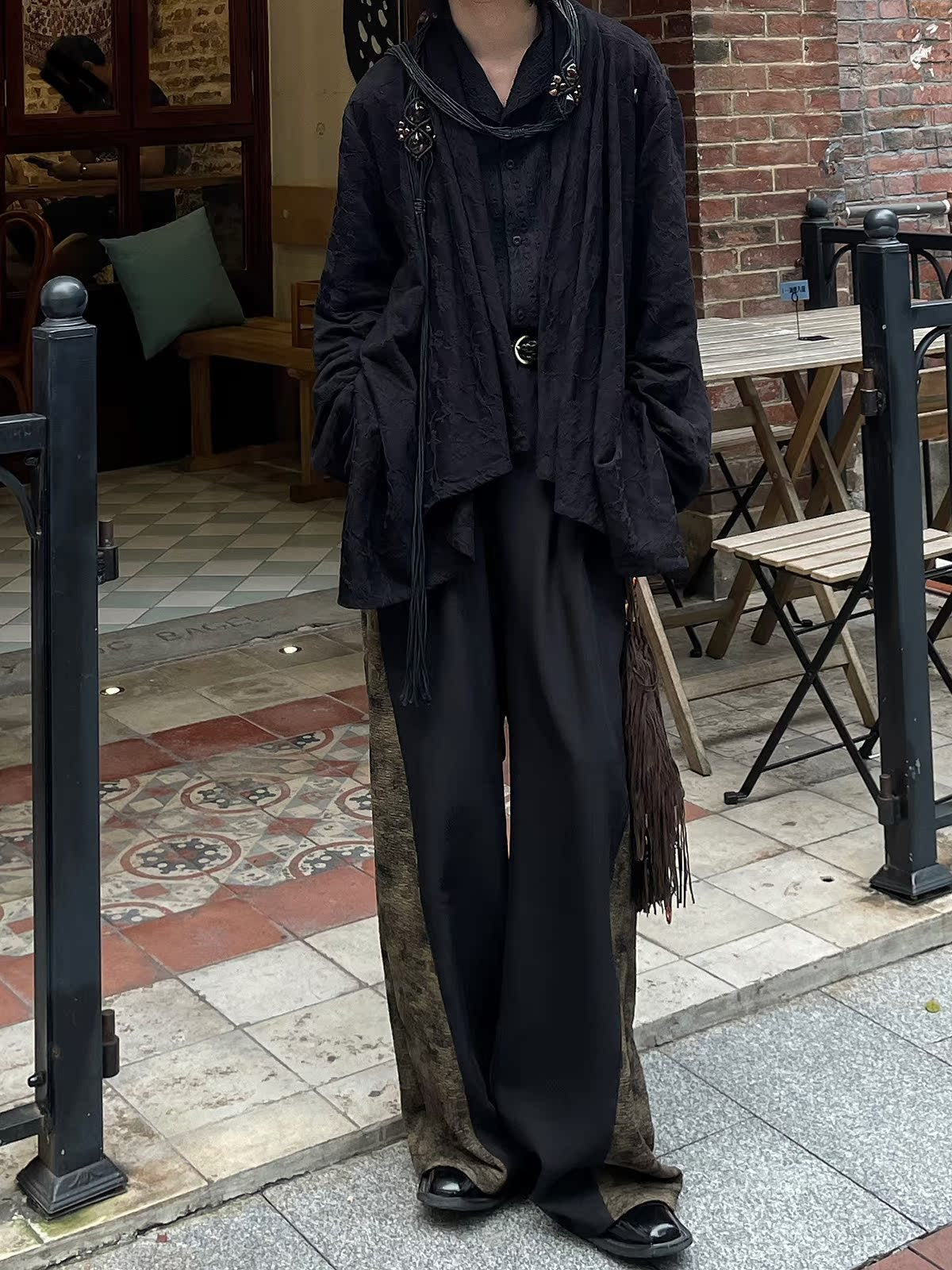 High-Waist Textured Flared Pants