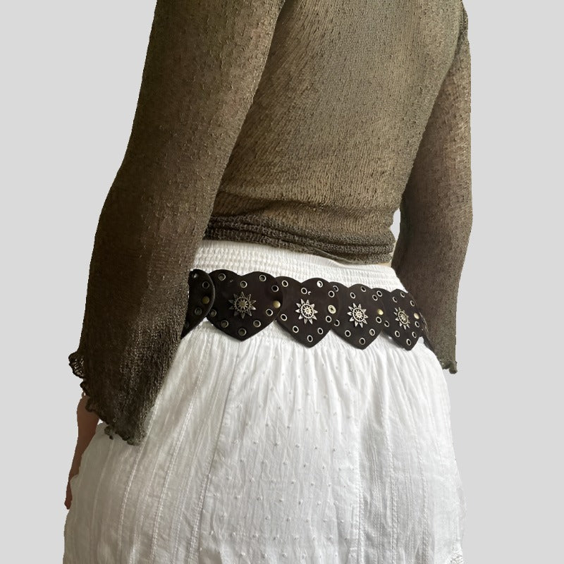 Brown Leather Belt – Sun & Moon Buckle
