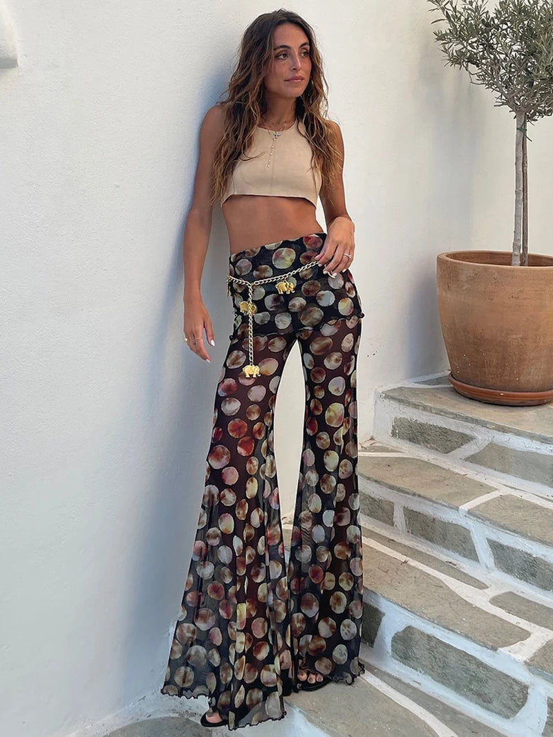 Elegant High-Waisted Leopard Print Wide Leg Trousers for Women