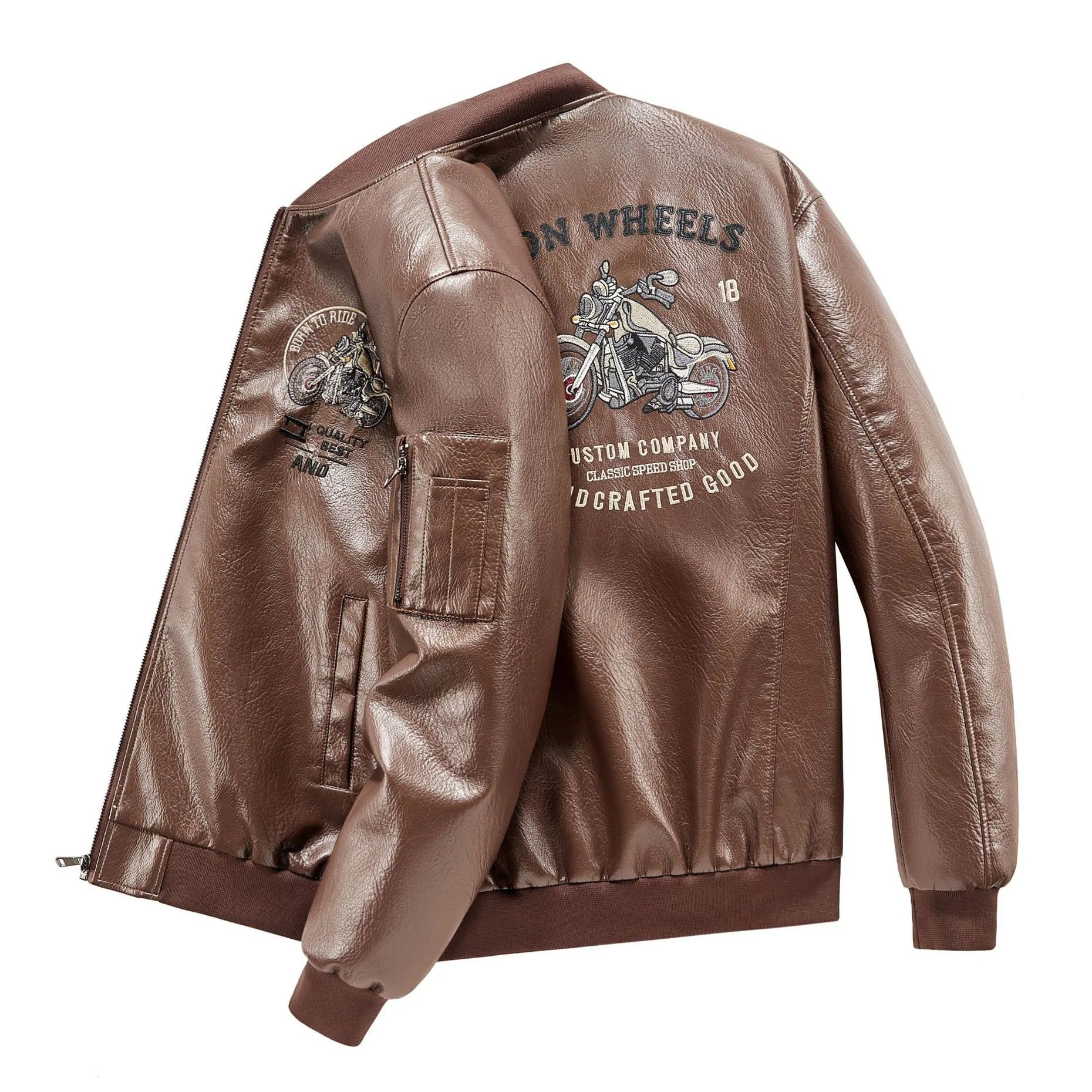 CHIN Embroidered Leather Biker Jacket